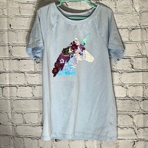 ⭐️ Cat & Jack 5/$25 light blue bling unicorn short sleeve tee girl L (12/14)